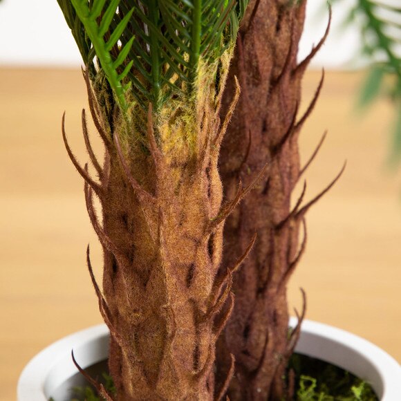 40-in UV Resistant Artificial Double Cycas Palm Tree in White Decorative Planter Indoor/Outdoor - SKU #T5356 - 4