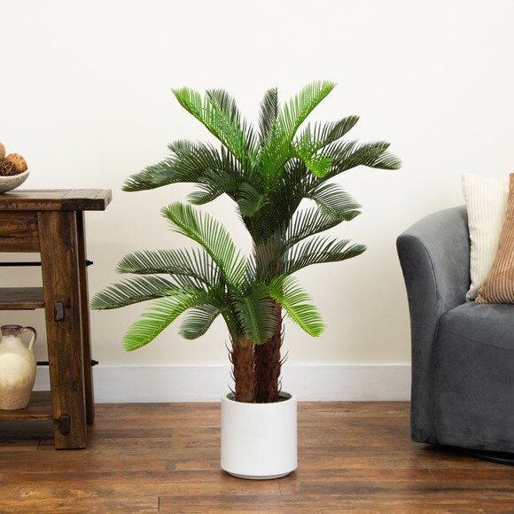 40-in UV Resistant Artificial Double Cycas Palm Tree in White Decorative Planter Indoor/Outdoor - SKU #T5356 - 8