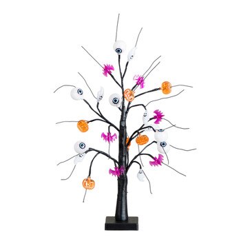 2-Ft Pre-Lit Artificial Halloween Eyeballs Ghosts Bats Pumpkins 24 LED Lighted Ornament Tree - SKU #T5366