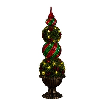 3-ft Pre-Lit Artificial Christmas Ornament Boxwood Topiary Tree with 70 Warm White LED Lights - SKU #T5381