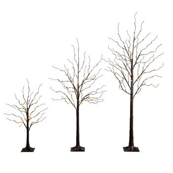 3-ft 5-ft 6-ft Artificial Brown Birch Trees with Warm White LED Lights - Set of 3 - SKU #T5395