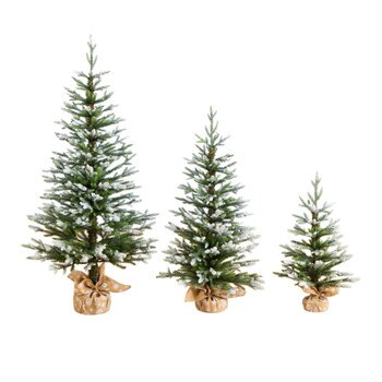 2-ft 3-ft 4-ft Artificial Snowed Balsam Fir Christmas Tree in Burlap Wrapped Base - Set of 3 - SKU #T5399