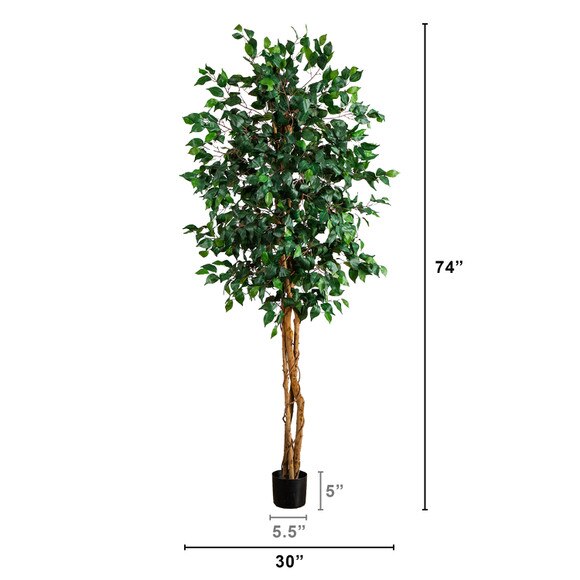 74 Triple Trunk Ficus Artificial Tree with Natural Trunks - SKU #T5404 - 1