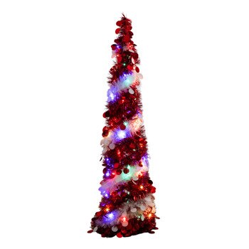 4-ft Pre-Lit Pop up Red White Tinsel Christmas Tree with 50 Mutlicolored LED Lights - SKU #T5408