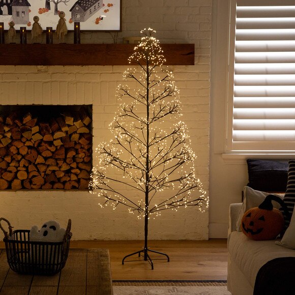 6-ft Pre-Lit Artificial Halloween Black Starburst Tree with 1680 Fairy Warm White LED Lights - SKU #T5410 - 8