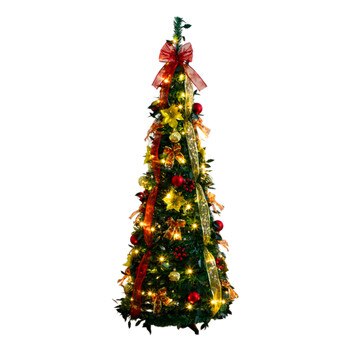 5-ft Pre-Lit Artificial Pop up Christmas Tree with Red Gold Ornaments Ribbons and 100 Warm White LED Lights - SKU #T5416