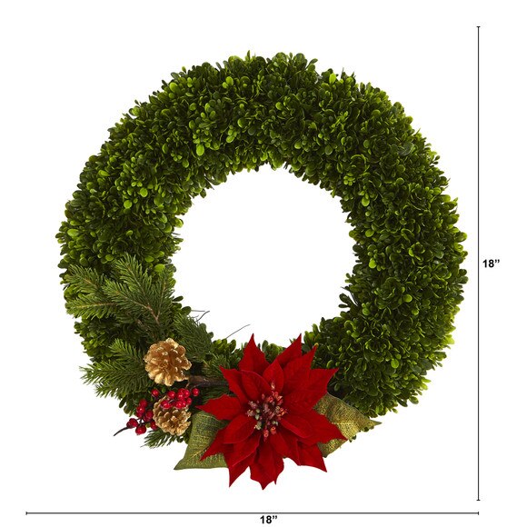18 Tea Leaf Poinsettia and Pine Artificial Wreath - SKU #W1001 - 1