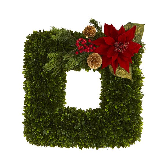 16 Tea Leaf and Poinsettia Artificial Square Wreath - SKU #W1003