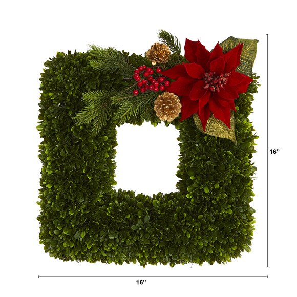 16 Tea Leaf and Poinsettia Artificial Square Wreath - SKU #W1003 - 1