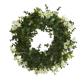 18 Eucalyptus and Dancing Daisy Double Ring Artificial Wreath with Twig Base - SKU #W1007
