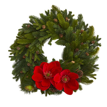 30 Magnolia Pine and Pinecone Artificial Wreath - SKU #W1011