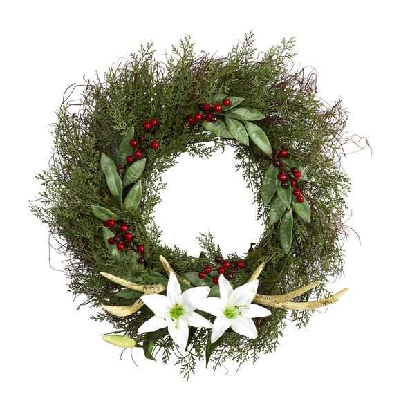 20 Cedar Antlers Lily and Ruscus with Berries Artificial Wreath - SKU #W1031