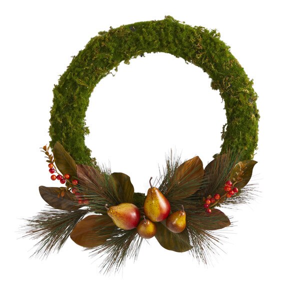 22 Pear Magnolia and Moss Artificial Wreath - SKU #W1038