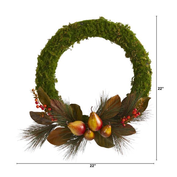 22 Pear Magnolia and Moss Artificial Wreath - SKU #W1038 - 1