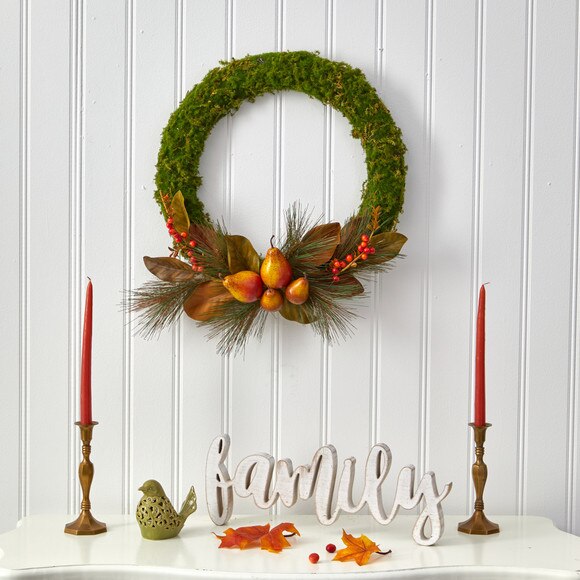 22 Pear Magnolia and Moss Artificial Wreath - SKU #W1038 - 2