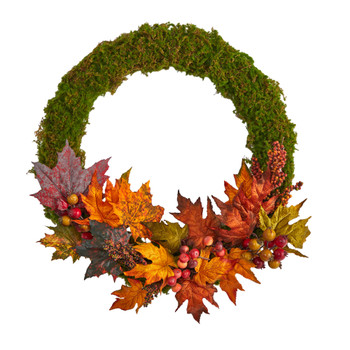 20 Fall Maple Leaf and Berries Artificial Autumn Wreath - SKU #W1048