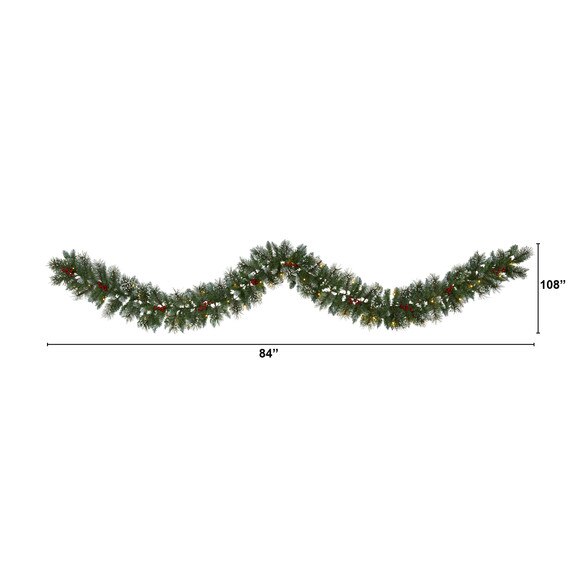9 Frosted Swiss Pine Artificial Garland with 50 Clear LED Lights and Berries - SKU #W1102 - 1