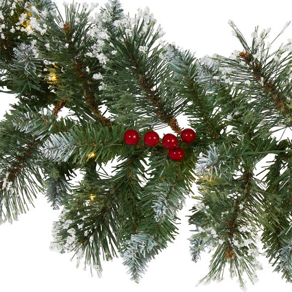 9 Frosted Swiss Pine Artificial Garland with 50 Clear LED Lights and Berries - SKU #W1102 - 2