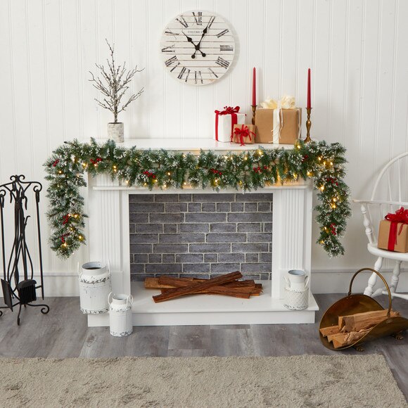 9 Frosted Swiss Pine Artificial Garland with 50 Clear LED Lights and Berries - SKU #W1102 - 3