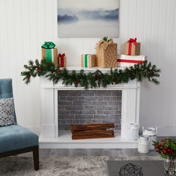 6 Mixed Pine and Pinecone Artificial Garland with 35 Clear LED Lights - SKU #W1103 - 5