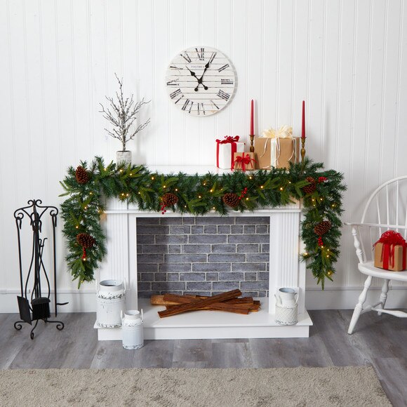 9 Mixed Pine Artificial Christmas Garland with 50 Clear LED Lights Berries and Pinecones - SKU #W1104 - 3