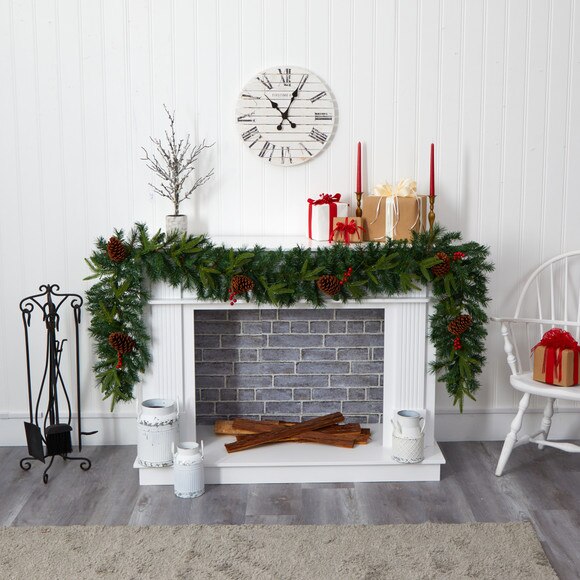 9 Mixed Pine Artificial Christmas Garland with 50 Clear LED Lights Berries and Pinecones - SKU #W1104 - 4