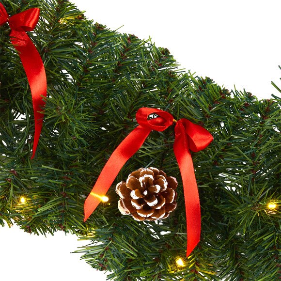 9 Bow and Pinecone Artificial Christmas Garland with 35 Clear LED Lights - SKU #W1105 - 2