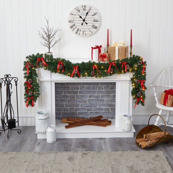 9 Bow and Pinecone Artificial Christmas Garland with 35 Clear LED Lights - SKU #W1105 - 3