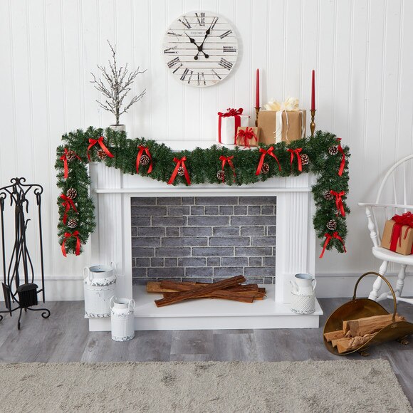 9 Bow and Pinecone Artificial Christmas Garland with 35 Clear LED Lights - SKU #W1105 - 4