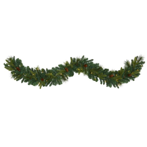6 Mixed Pine and Pinecone Artificial Garland with 35 Clear LED Lights - SKU #W1107