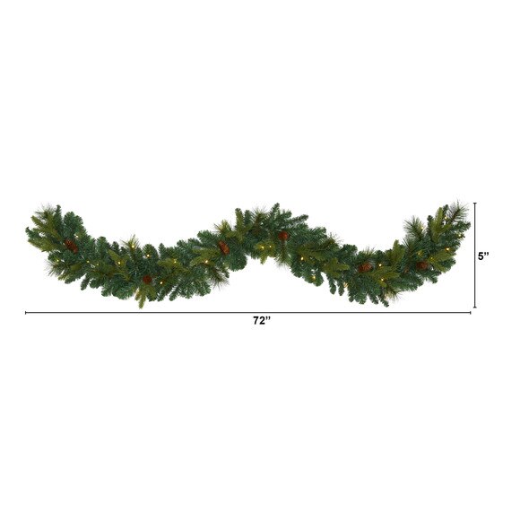 6 Mixed Pine and Pinecone Artificial Garland with 35 Clear LED Lights - SKU #W1107 - 1