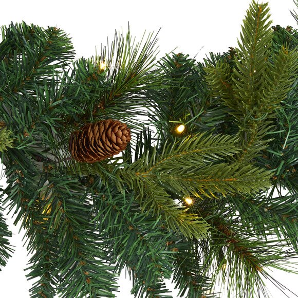 6 Mixed Pine and Pinecone Artificial Garland with 35 Clear LED Lights - SKU #W1107 - 2