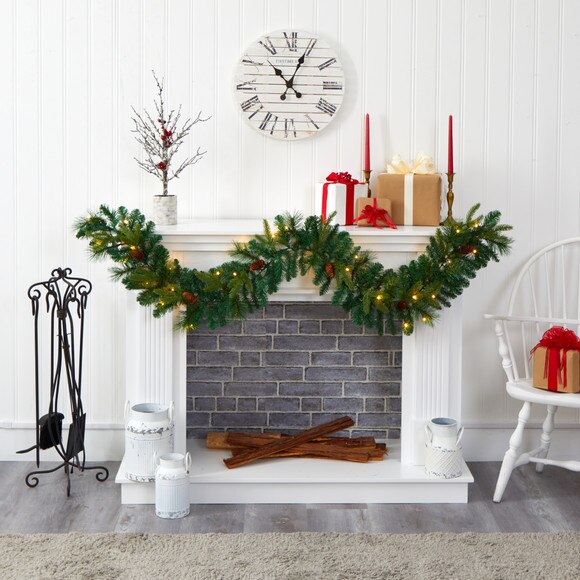 6 Mixed Pine and Pinecone Artificial Garland with 35 Clear LED Lights - SKU #W1107 - 3