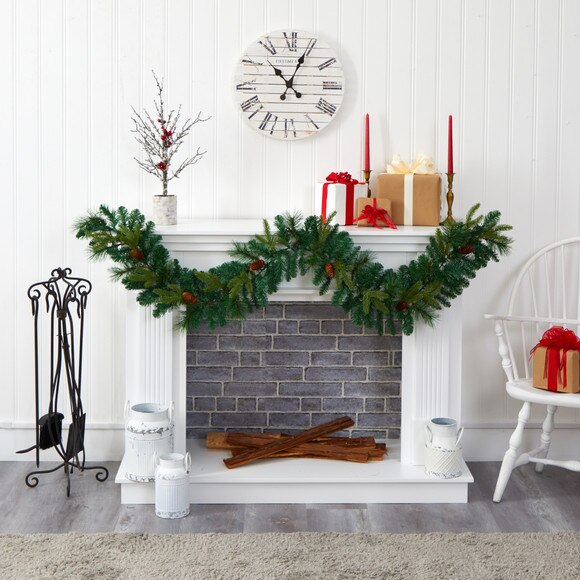 6 Mixed Pine and Pinecone Artificial Garland with 35 Clear LED Lights - SKU #W1107 - 4