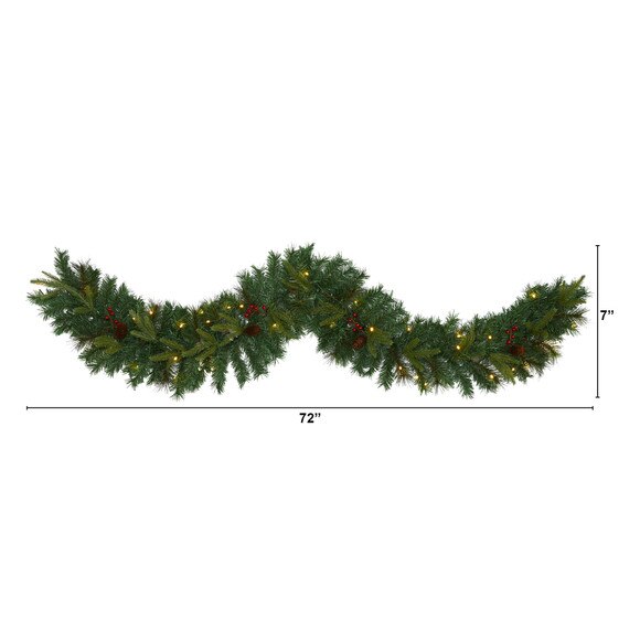 6 Mixed Pine Artificial Christmas Garland with 35 Clear LED Lights Berries and Pinecones - SKU #W1108 - 1