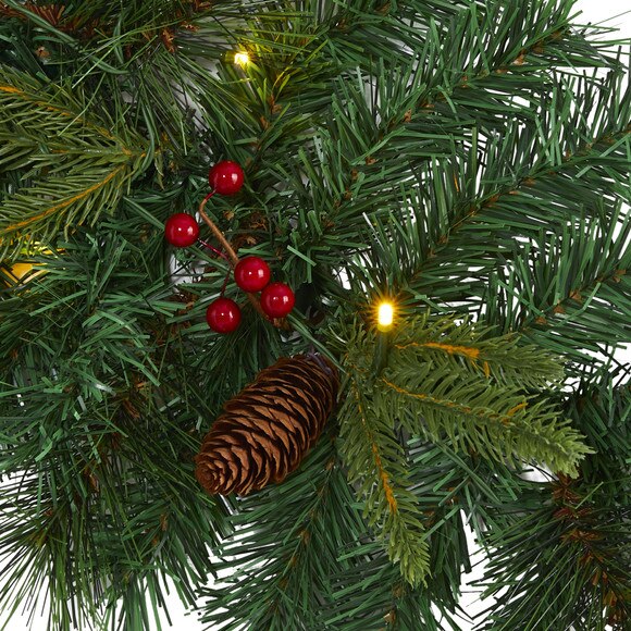 6 Mixed Pine Artificial Christmas Garland with 35 Clear LED Lights Berries and Pinecones - SKU #W1108 - 2