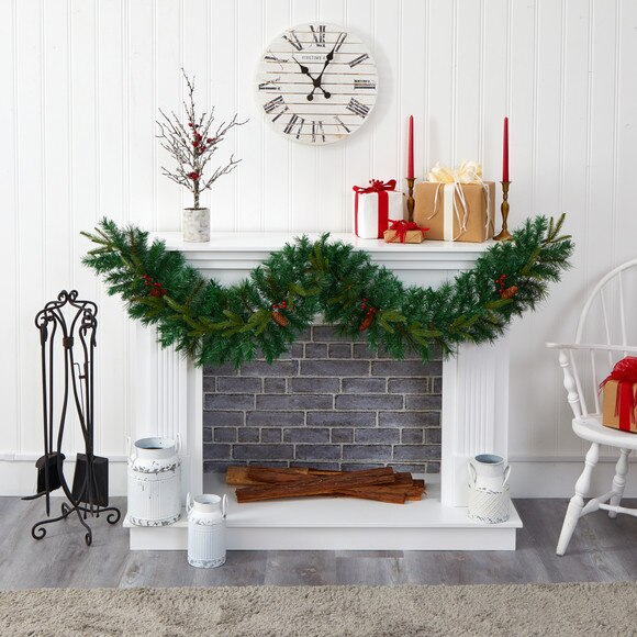 6 Mixed Pine Artificial Christmas Garland with 35 Clear LED Lights Berries and Pinecones - SKU #W1108 - 4