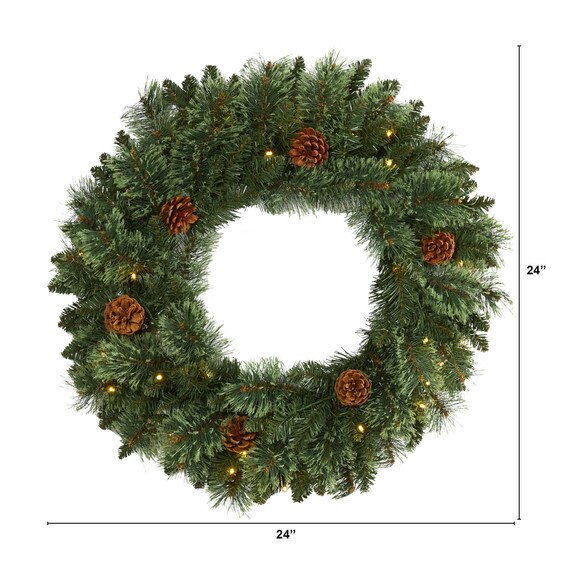 24 White Mountain Pine Artificial Christmas Wreath with 35 LED Lights and Pinecones - SKU #W1112 - 1