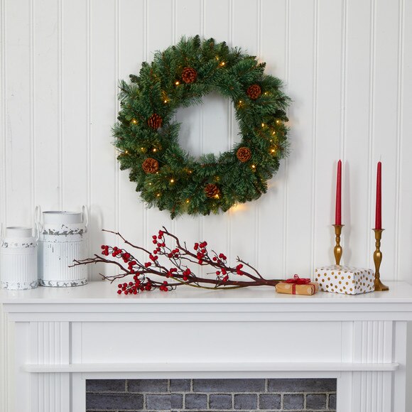 24 White Mountain Pine Artificial Christmas Wreath with 35 LED Lights and Pinecones - SKU #W1112 - 3