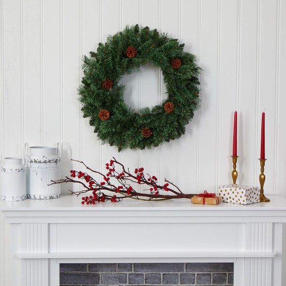 24 White Mountain Pine Artificial Christmas Wreath with 35 LED Lights and Pinecones - SKU #W1112 - 4