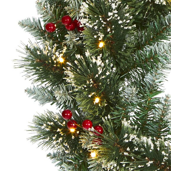 24 Frosted Swiss Pine Artificial Wreath with 35 Clear LED Lights and Berries - SKU #W1113 - 3