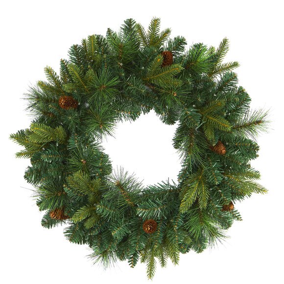 24 Mixed Pine Artificial Christmas Wreath with 35 Clear LED Lights and Pinecones - SKU #W1114 - 2