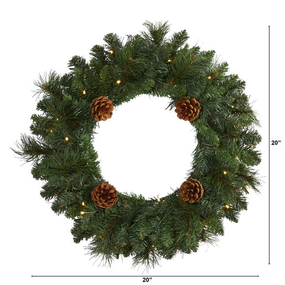 20 Pine Artificial Christmas Wreath with 35 LED Lights and Pinecones - SKU #W1116 - 1