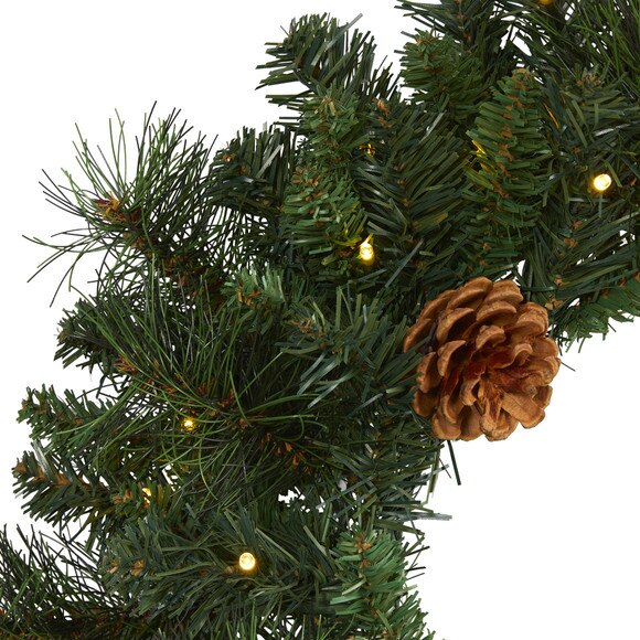20 Pine Artificial Christmas Wreath with 35 LED Lights and Pinecones - SKU #W1116 - 2