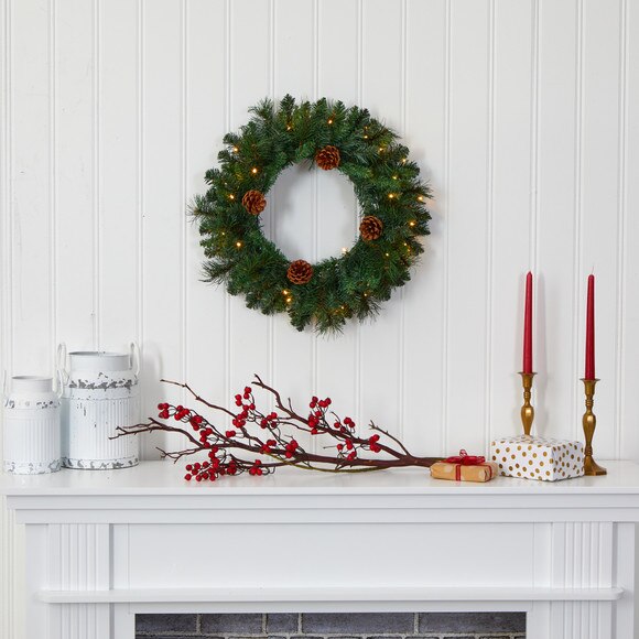 20 Pine Artificial Christmas Wreath with 35 LED Lights and Pinecones - SKU #W1116 - 3