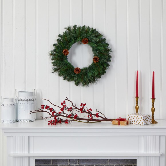 20 Pine Artificial Christmas Wreath with 35 LED Lights and Pinecones - SKU #W1116 - 4