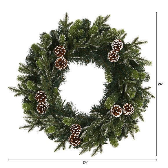 24 Snowed Pinecone Artificial Christmas Wreath with 35 Clear LED Lights - SKU #W1118 - 1