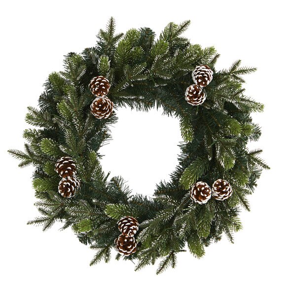 24 Snowed Pinecone Artificial Christmas Wreath with 35 Clear LED Lights - SKU #W1118 - 2