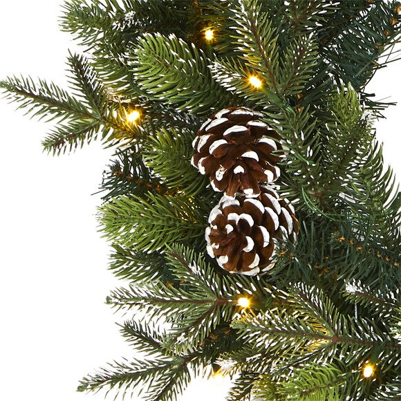 24 Snowed Pinecone Artificial Christmas Wreath with 35 Clear LED Lights - SKU #W1118 - 3