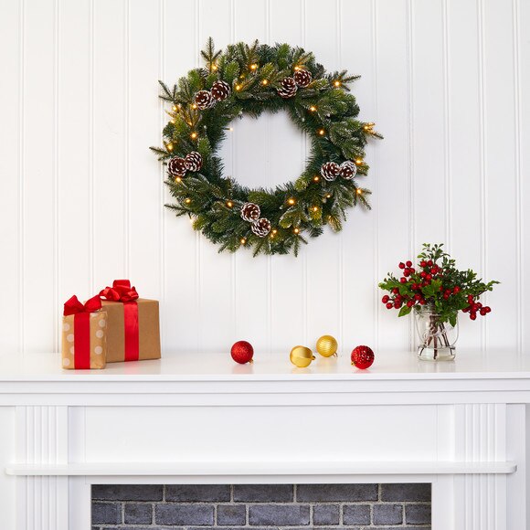 24 Snowed Pinecone Artificial Christmas Wreath with 35 Clear LED Lights - SKU #W1118 - 4